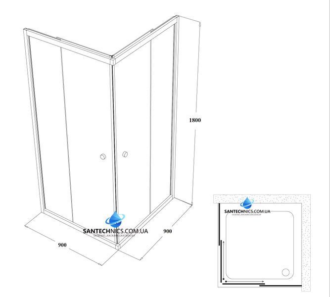 Душова кабіна Shower Titan 90x90х180 см квадратна без піддону розсувна матове скло 5 мм Titan-90 фото
