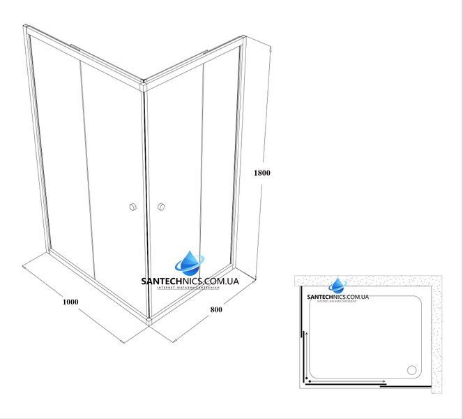 Душевая кабина Shower Titan 100x80x180 см без поддона прямоугольная раздвижные двери матовое стекло 5 мм Titan-100x80 фото