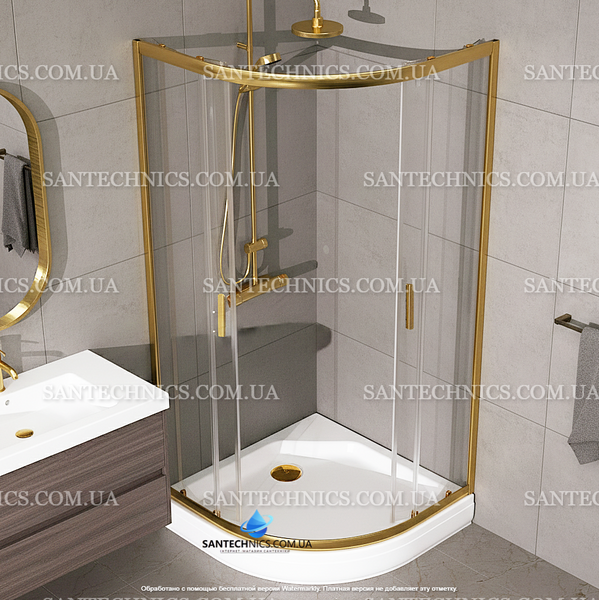 Душова кабіна Shower Bos 90x90x190 см без піддону напівкругла золотий профіль прозоре скло 6 мм BOS-005 фото