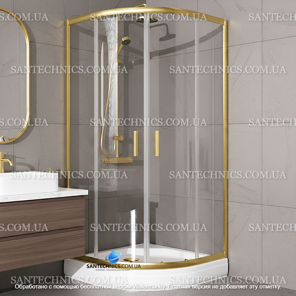 Душова кабіна Shower Bos 90x90x190 см без піддону напівкругла золотий профіль прозоре скло 6 мм BOS-005 фото