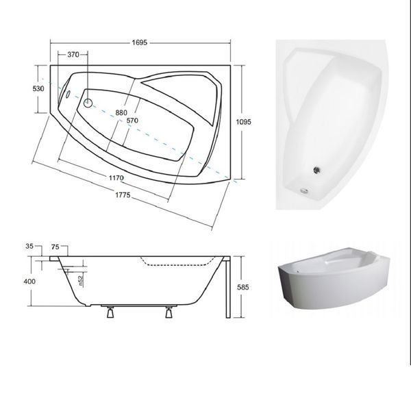 Ванна акриловая асимметричная Rima 170x110 R ( А0051006 ) А0051006 фото