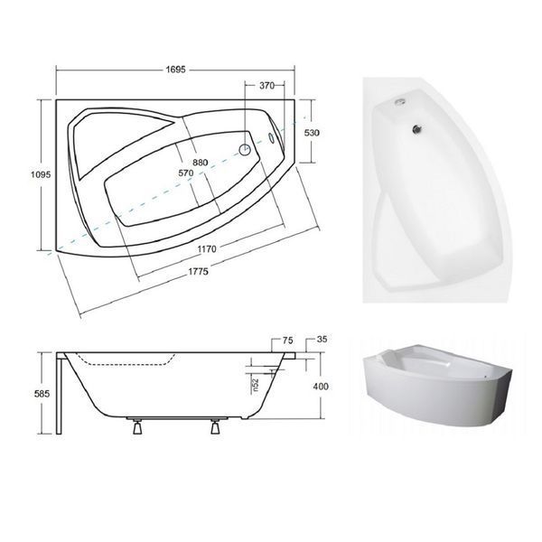 Ванна акриловая асимметричная Rima 170x110 L ( А0051005 ) А0051005 фото