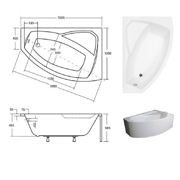 Ванна акриловая асимметричная Rima 160X100 R ( А0051004 ) А0051004 фото