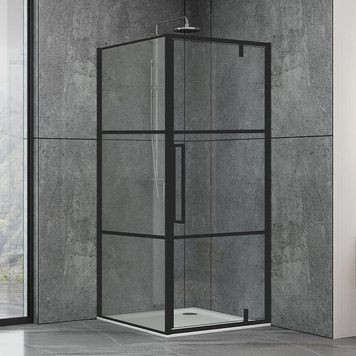 Душова кабіна Dusel DL198BP+DL196BP Black Matt Paint, 90х90х190, скло прозоре, двері розпашні 519893 фото