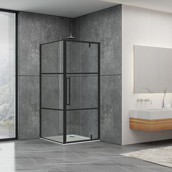 Душевая кабина Dusel DL198BP+DL196BP Black Matt Paint, 90х90х190, стекло прозрачное, дверь распашная 519893 фото