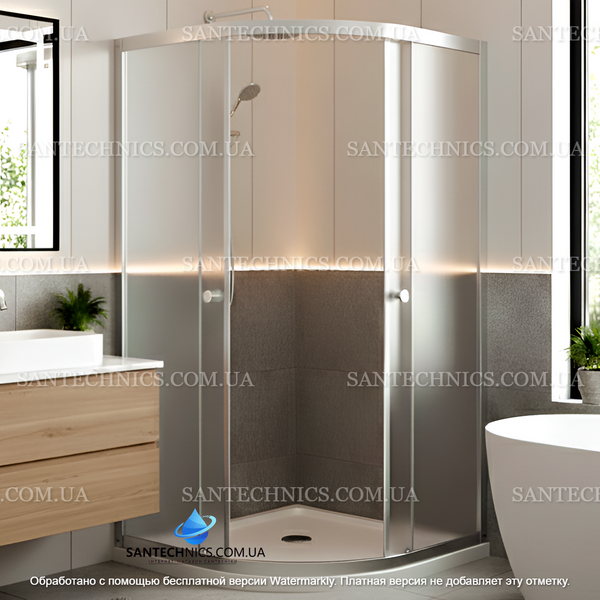 Душова кабіна Shower Titan 90х90х180 см без піддону напівкругла матове загартоване скло 5 мм розcувні двері STN-002 фото