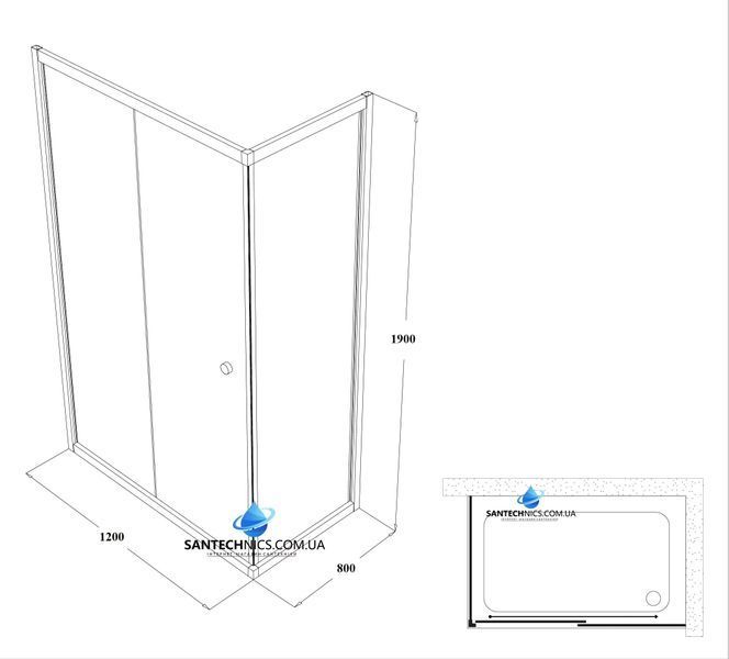 Душова кабіна Shower Saturn 120x80х190 см прямокутна без піддону розсувна дверi матове скло 5мм STN-372 фото