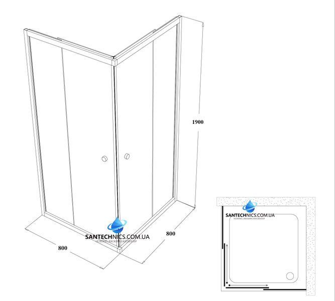 Душова кабіна Shower Saturn 80x80х190 см без піддону квадратна розсувна для душу матове скло 5мм STN-162 фото