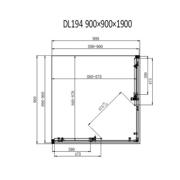Душова кабіна Dusel DL194 Chrome 900*900, двері розсувні, прозоре скло 519491 фото