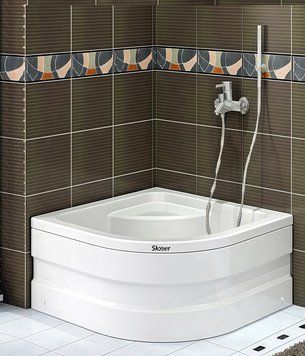 Душовий піддон 90x90x45см глибокий акриловий з сидінням Shower Cellesse з передньою панеллю каркасом ніжками Cellesse-90 фото