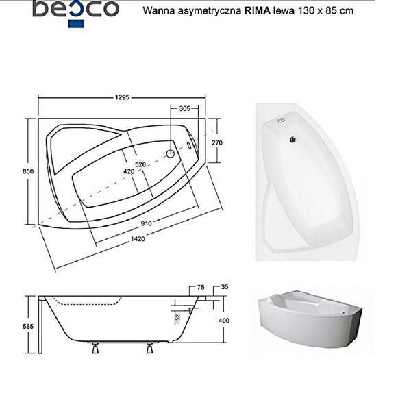 Ванна акриловая асимметричная Rima 130x85 L ( А0050997 ) А0050997 фото