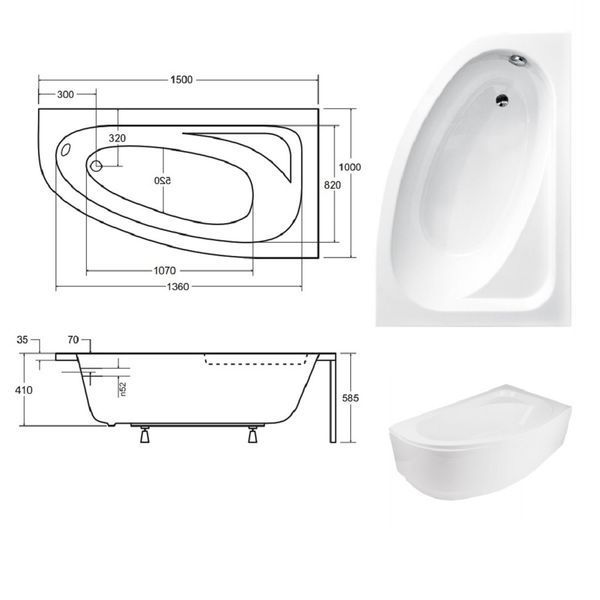 Ванна акриловая асимметричная Cornea 150X100 R с ногами и панелью ( А0050980 ) А0050980 фото