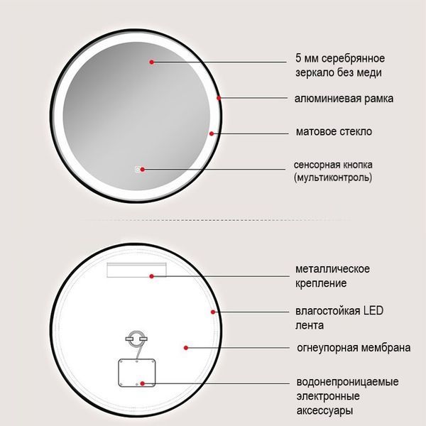 Дзеркало DUSEL LED DE-M2071D Silver кругле 80смх80см сенсорне включення + підігрів 620715 фото