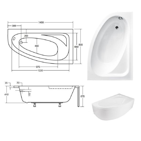 Ванна акриловая асимметричная Cornea 140x80 R с ногами и панелью ( А0050978 ) А0050978 фото