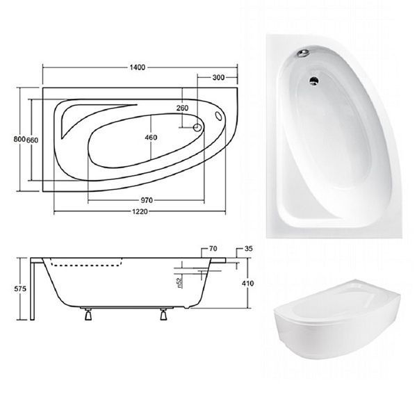 Ванна акриловая асимметричная Cornea 140x80 L с ногами и панелью ( А0051183 ) А0051183 фото