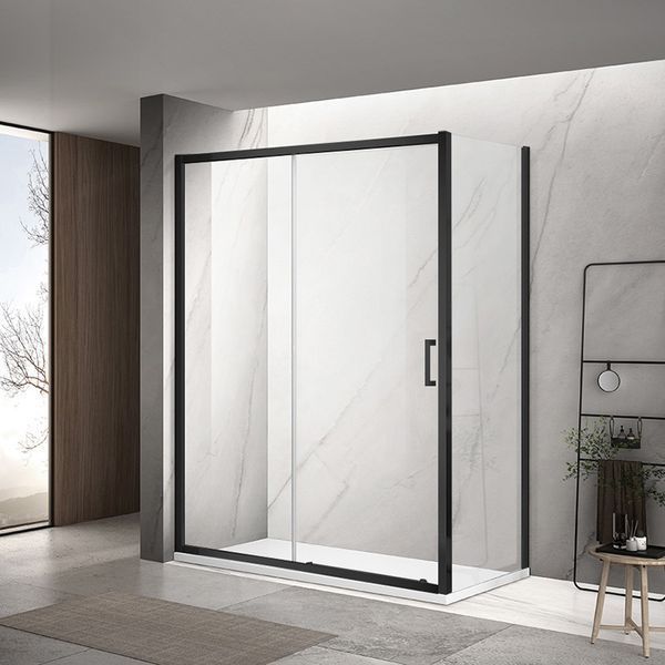 Душова кабіна DUSEL A-517B Black Matt 130х80х195 розсувна, профіль чорний, скло прозоре A517B1380 фото