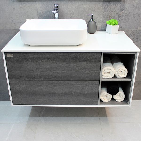 Тумба з раковиною REXON Ombra RX99ES/100 Glossy White/Concrete Grey 19910E фото
