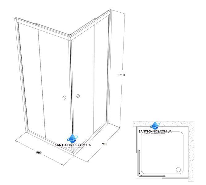 Душова кабіна Shower Saturn 90х90х190 см без піддону квадратна розсувна для душу матове скло 6 мм STN-164-6 фото