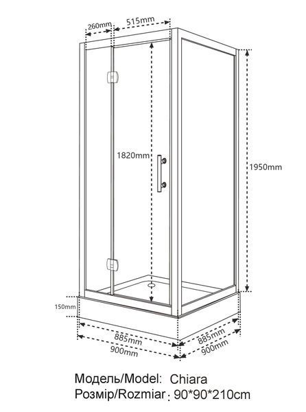 Душова кабіна INSANA CHIARA 90x90x210 мілкий піддон ( А0051352 ) А0051352 фото