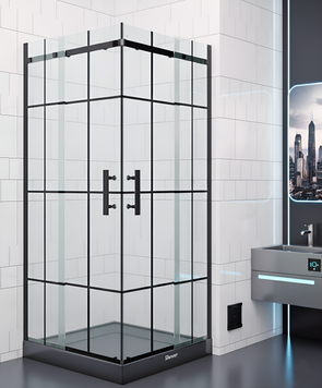 Душова кабіна  Shower Merkur 90x90х190 см без піддону квадратна загартоване скло 6мм чорний профіль MRK-232 фото