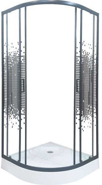 Душевая кабина Sunways 90x90х195 см полукруглая закаленное стекло с рисунком пиксель 5мм черный профиль низкий поддон SB-3 фото