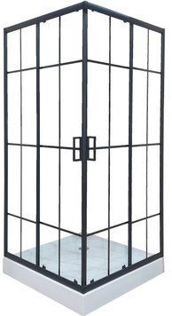 Душова кабіна Sunways 90x90 квадратна із візерунком загартоване скло 5мм чорний профіль низький піддон SB-4 фото