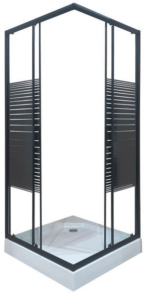 Душова кабіна Sunways Linea 90x90х195 см низький пiддон, квадратна з візерунком лінія загартоване скло 5мм чорний профіль Linea-90 фото