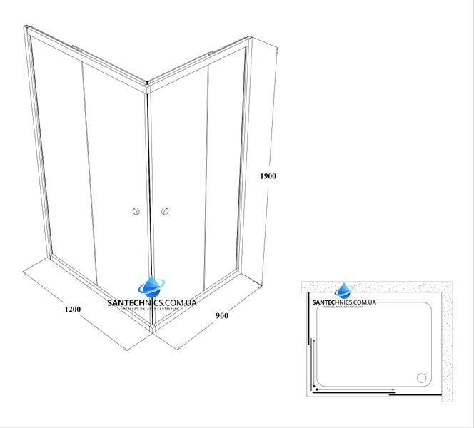 Душова кабіна Shower Saturn 120х90х190 см без піддону прямокутна розсувна для душу матове скло 5 мм STN-272 фото