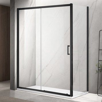 Душова кабіна DUSEL A-517B Black Matt 140х80х195 розсувна, профіль чорний, скло прозоре A517B1480 фото