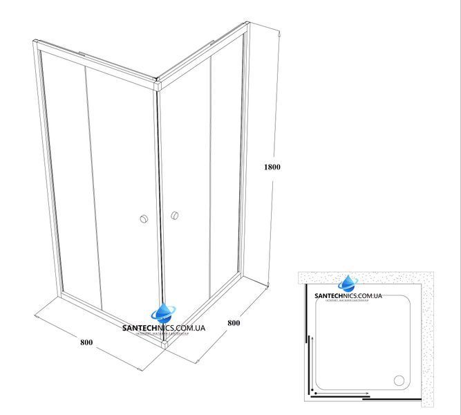 Душова кабіна Shower Titan 80x80х180 см без піддону розсувна для душу квадратна матове скло 5 мм Titan-80 фото